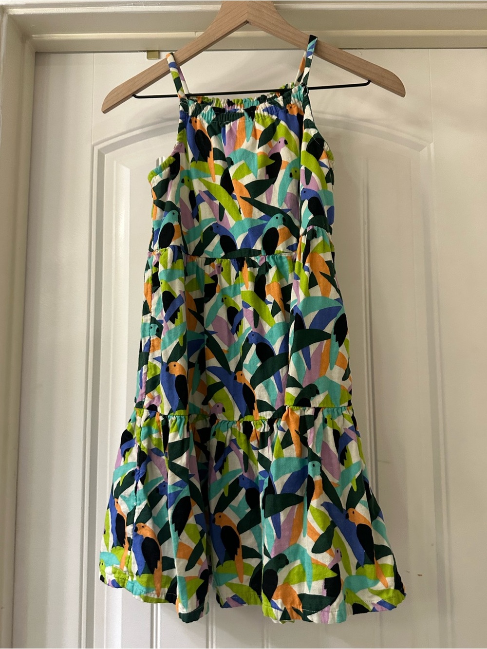 🦜 Hanna Andersson Tropical Bird Print Dress Size 10 🦜 EUC